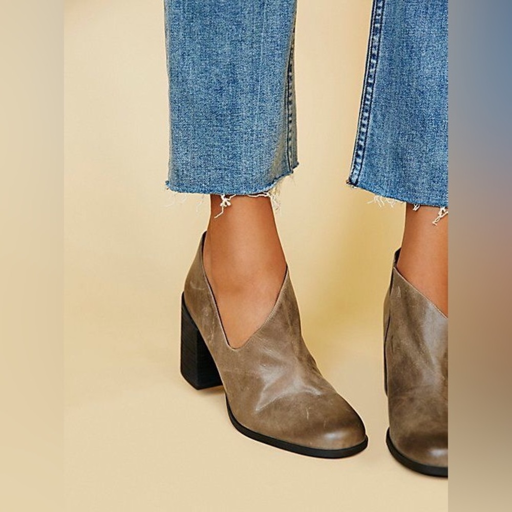 Free People Taupe Leather Block Heel Booties